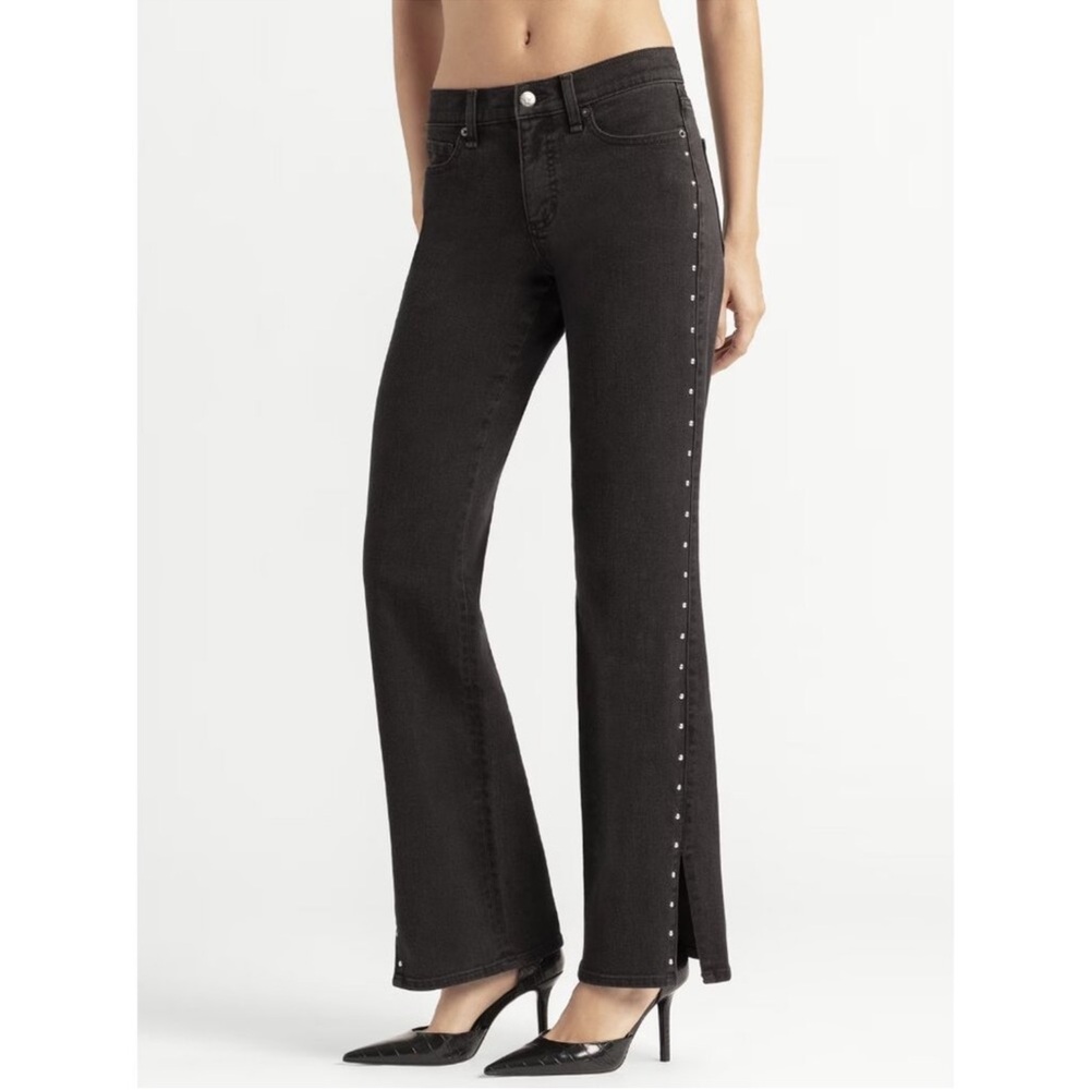 JESSICA SIMPSON Rosa Relaxed Straight Leg Jeans Black Side Studs Slit Hem Rocker